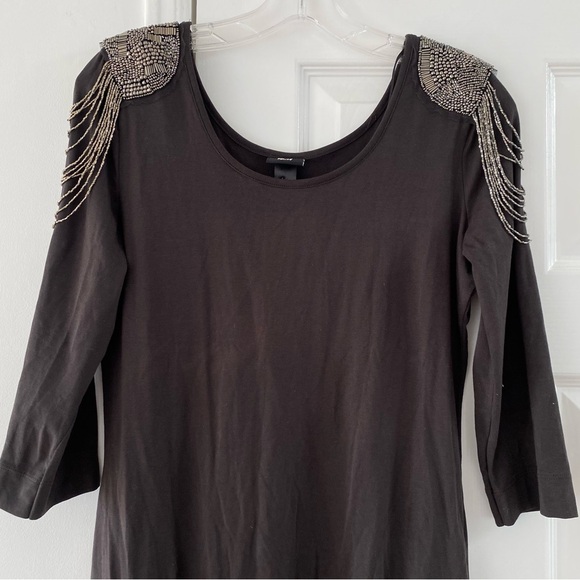 NWT H&M Charcoal Grey Bodycon Dress w/ Superhot Embellished Sequined Shoulders - Picture 11 of 12